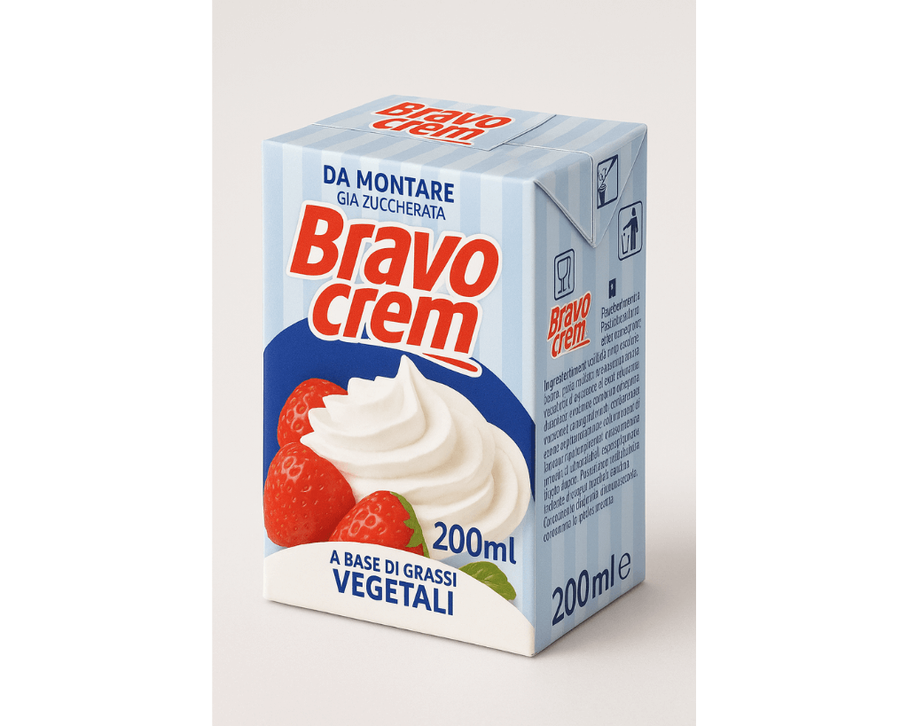 Embalagem de 200ml de Natas Vegetais Bravo prontas a bater – Cafés Serrano