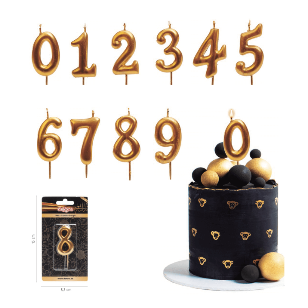 Vela dourada decorativa para bolos de festa – Cafés Serrano
