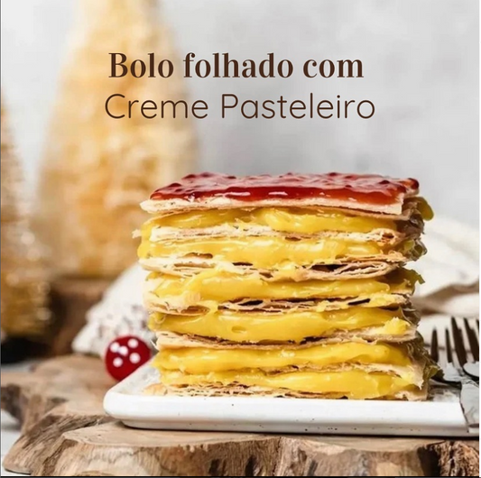 Bolo Folhado com Creme Pasteleiro e Gel de Morango 🍓🍰